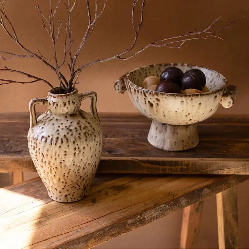 Rustic Two Handle Ceramic Urn