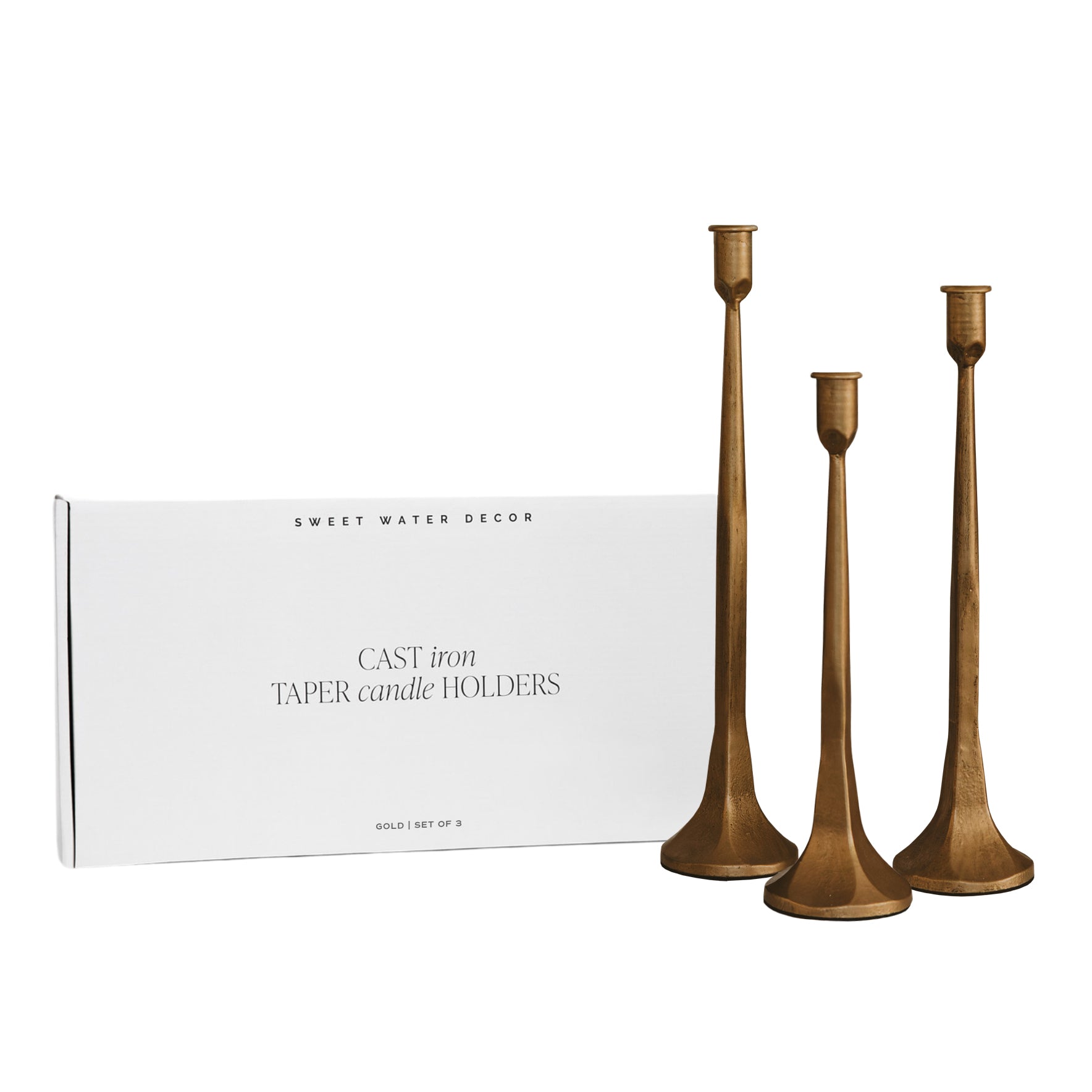 Gold Cast Iron Taper Candle Holder Set