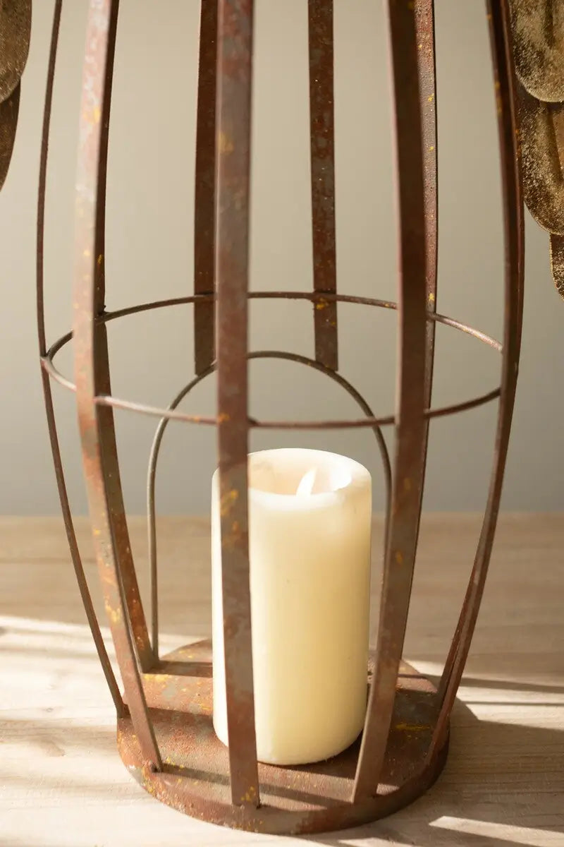 Rustic Metal & Gold Painted Christmas Angel Luminary
