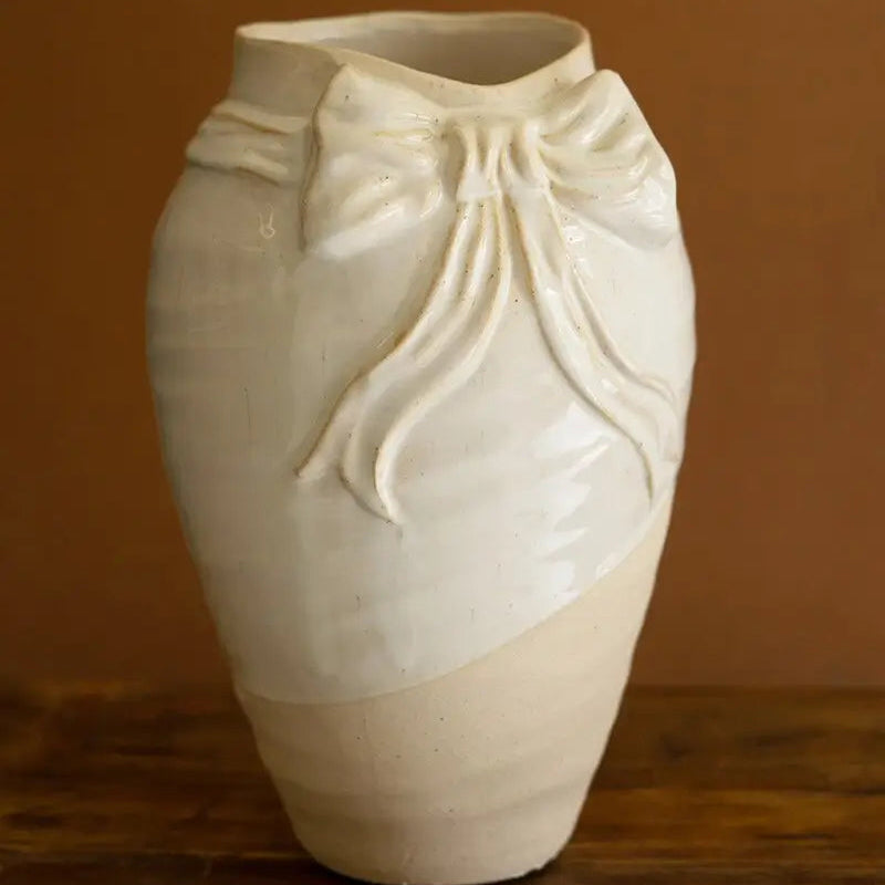 White Bow Ceramic Vase