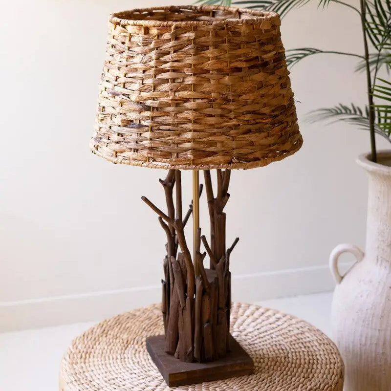 Driftwood Table Lamp With Woven Seagrass Shade
