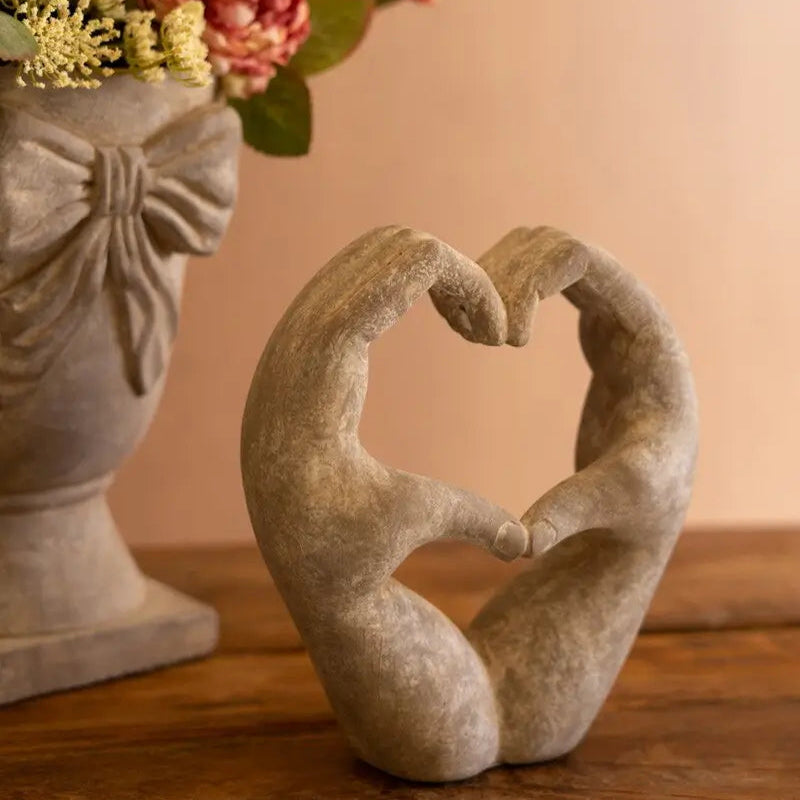 Faux Concrete Heart Hands Sculpture