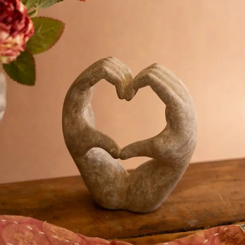 Faux Concrete Heart Hands Sculpture