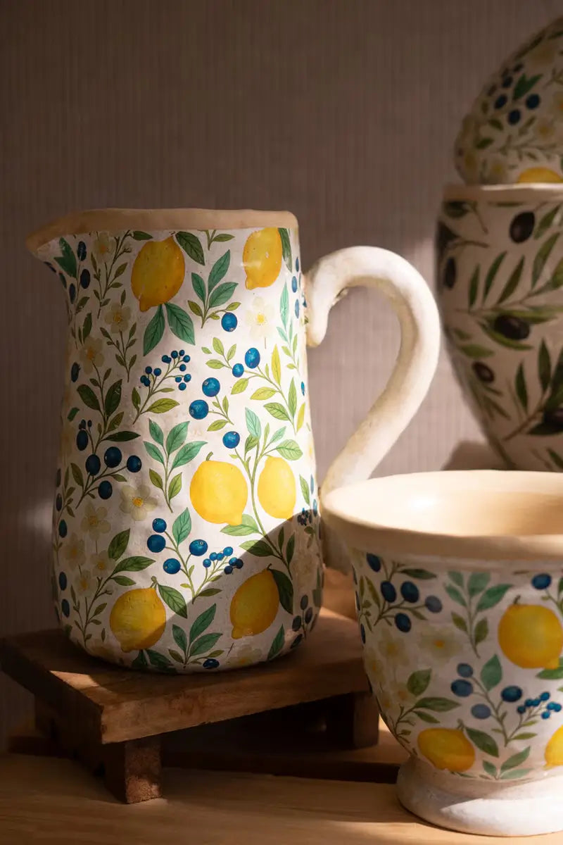 Cement Lemons Pitcher & Planter Set
