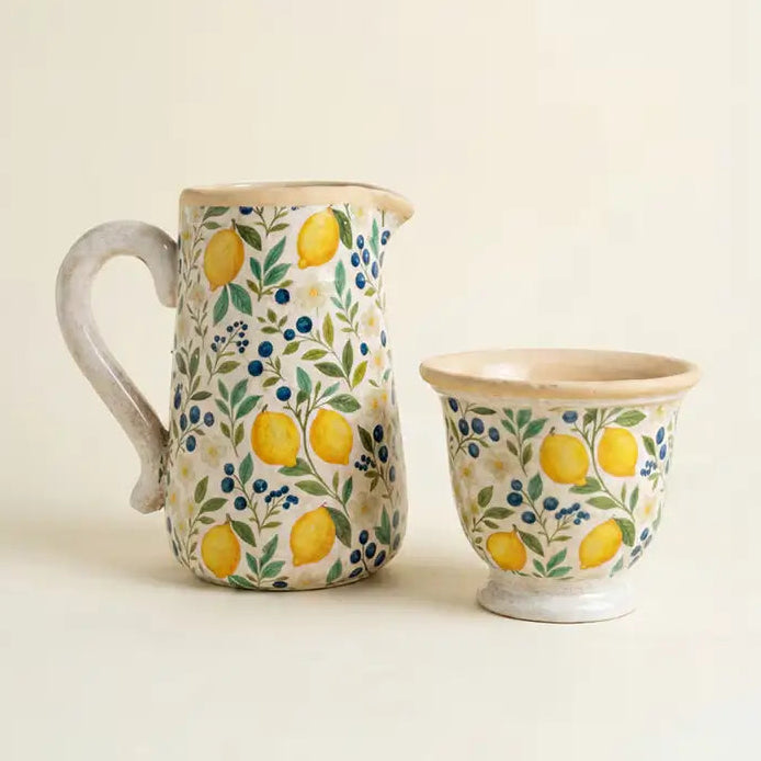 Cement Lemons Pitcher & Planter Set