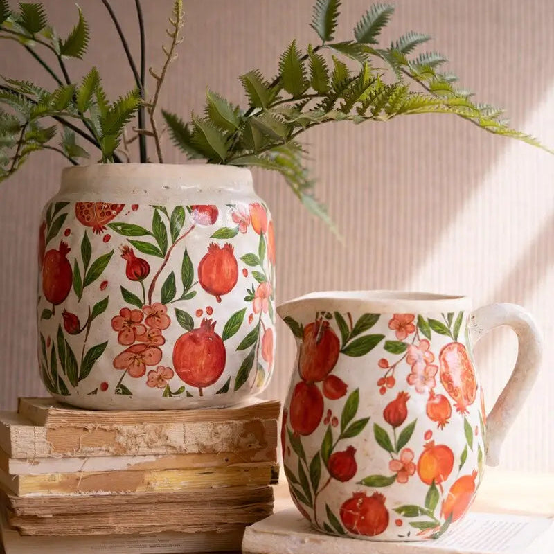 Pomegranate Cement Pitcher & Planter Set