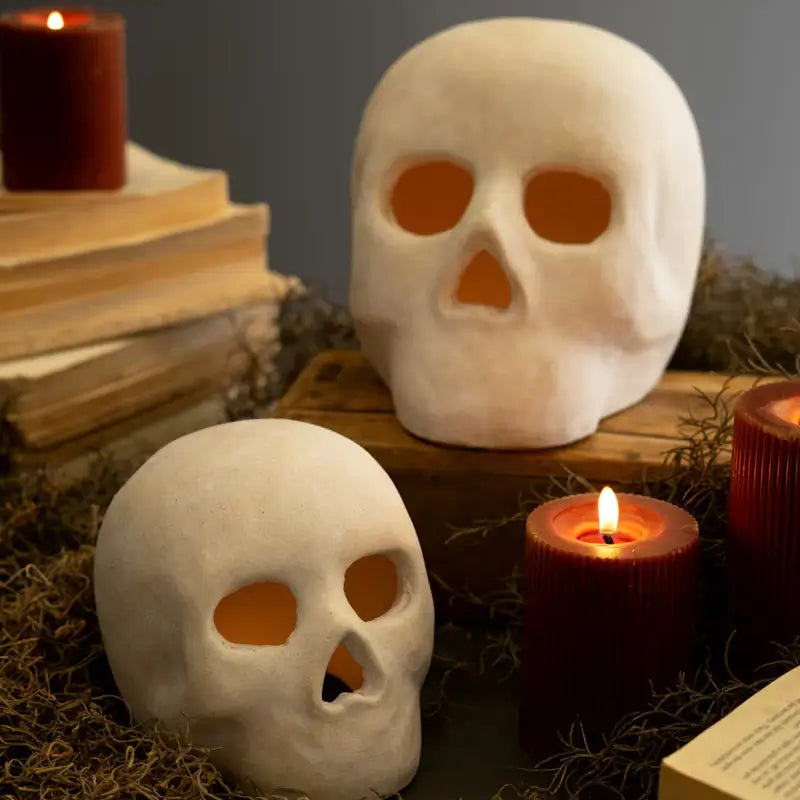 Cement Halloween Skull Luminary Set