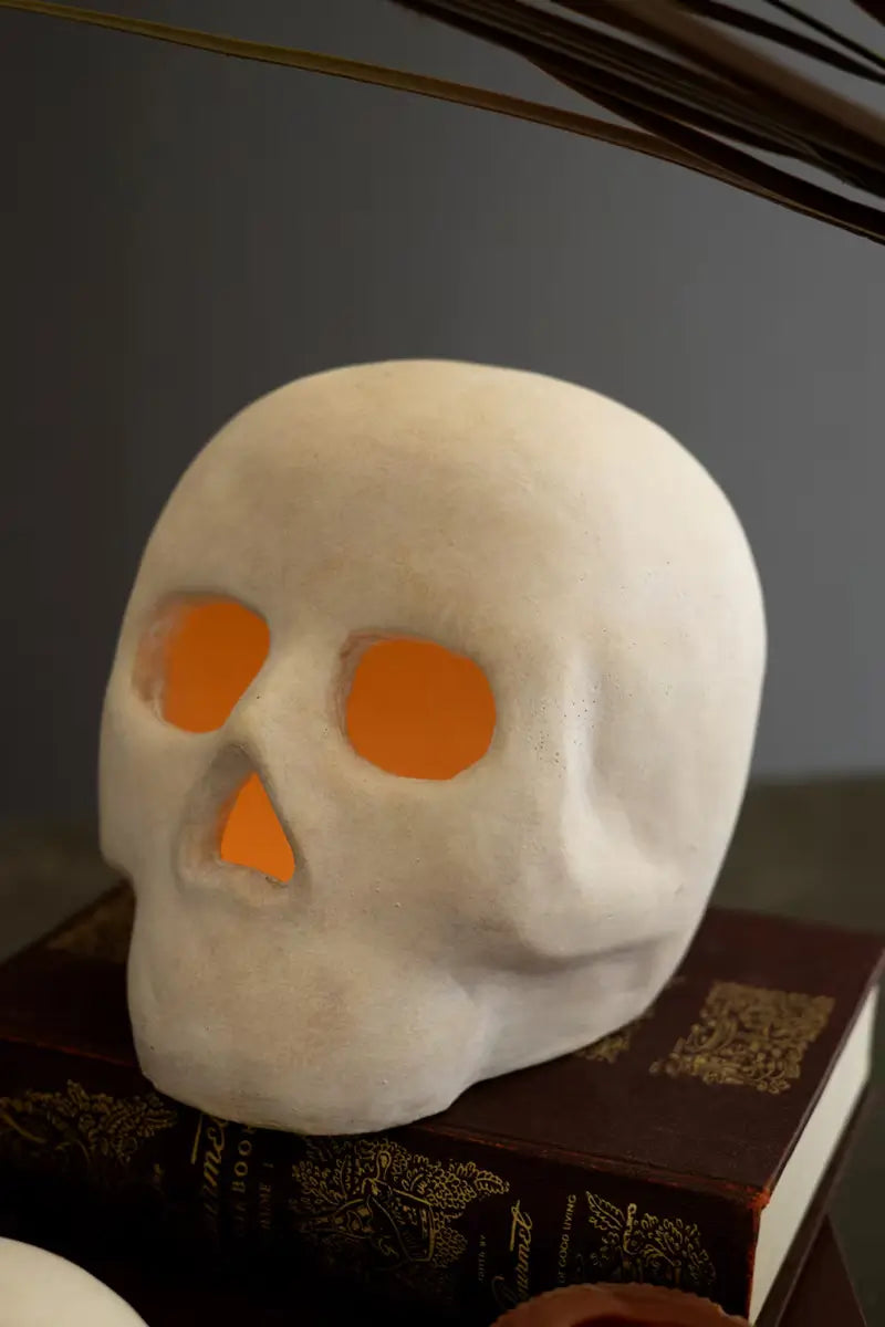 Cement Halloween Skull Luminary Set