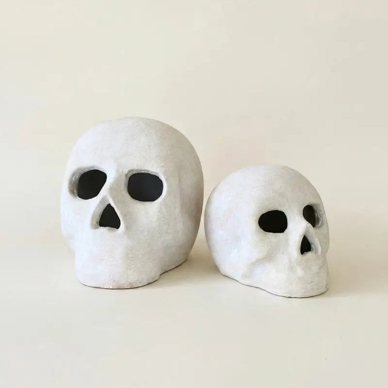 Cement Halloween Skull Luminary Set
