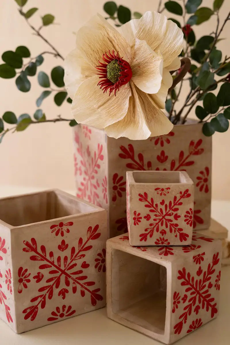 Square Cement Christmas Planter Set