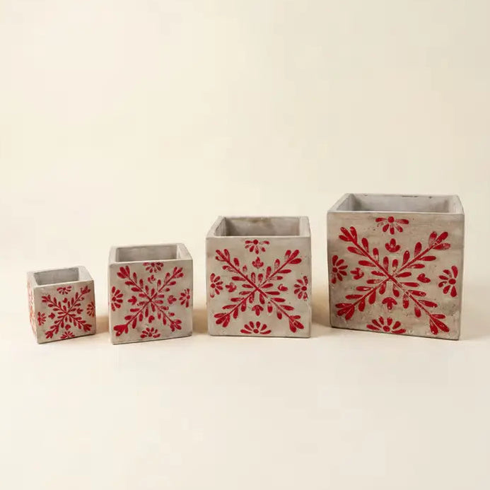 Square Cement Christmas Planter Set