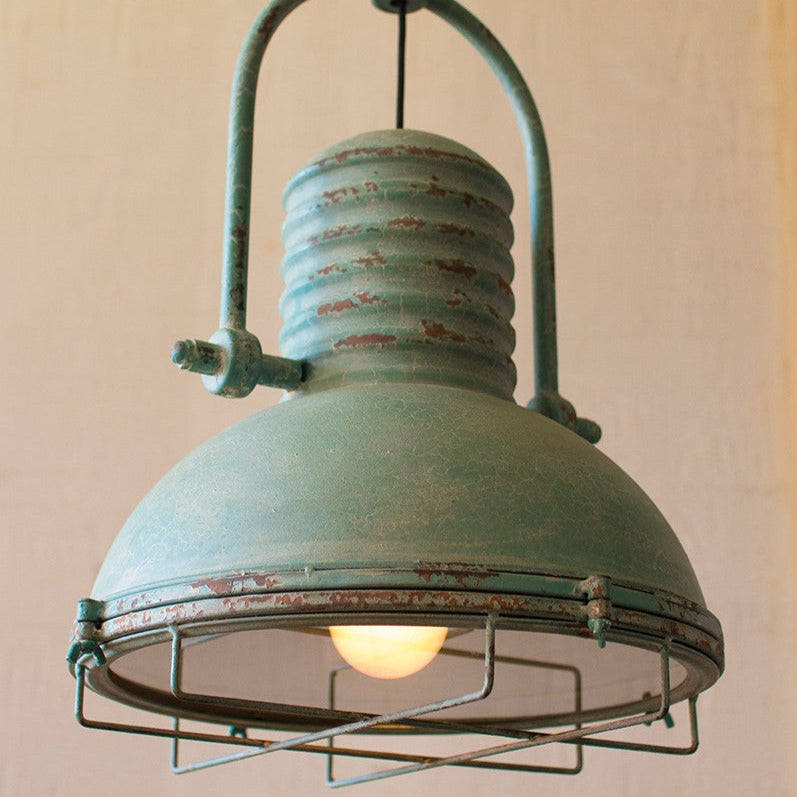 Antiqued Turquoise Industrial Pendant Light