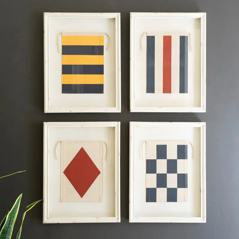 Framed Nautical Canvas Flags Under Glass Set