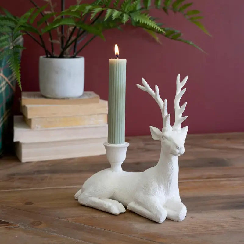 Polyresin Christmas Deer Taper Candle Holder