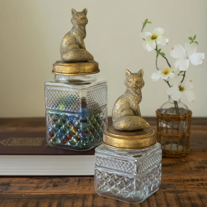 Resin & Glass Fox Canister Set