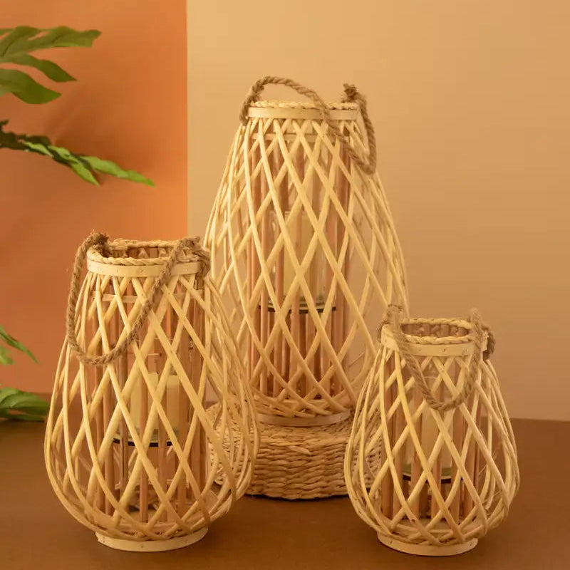 Natural Willow Lantern & Glass Insert Set