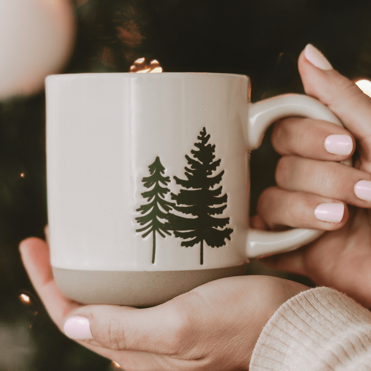 Green Trees Cream Stoneware Coffee Mug