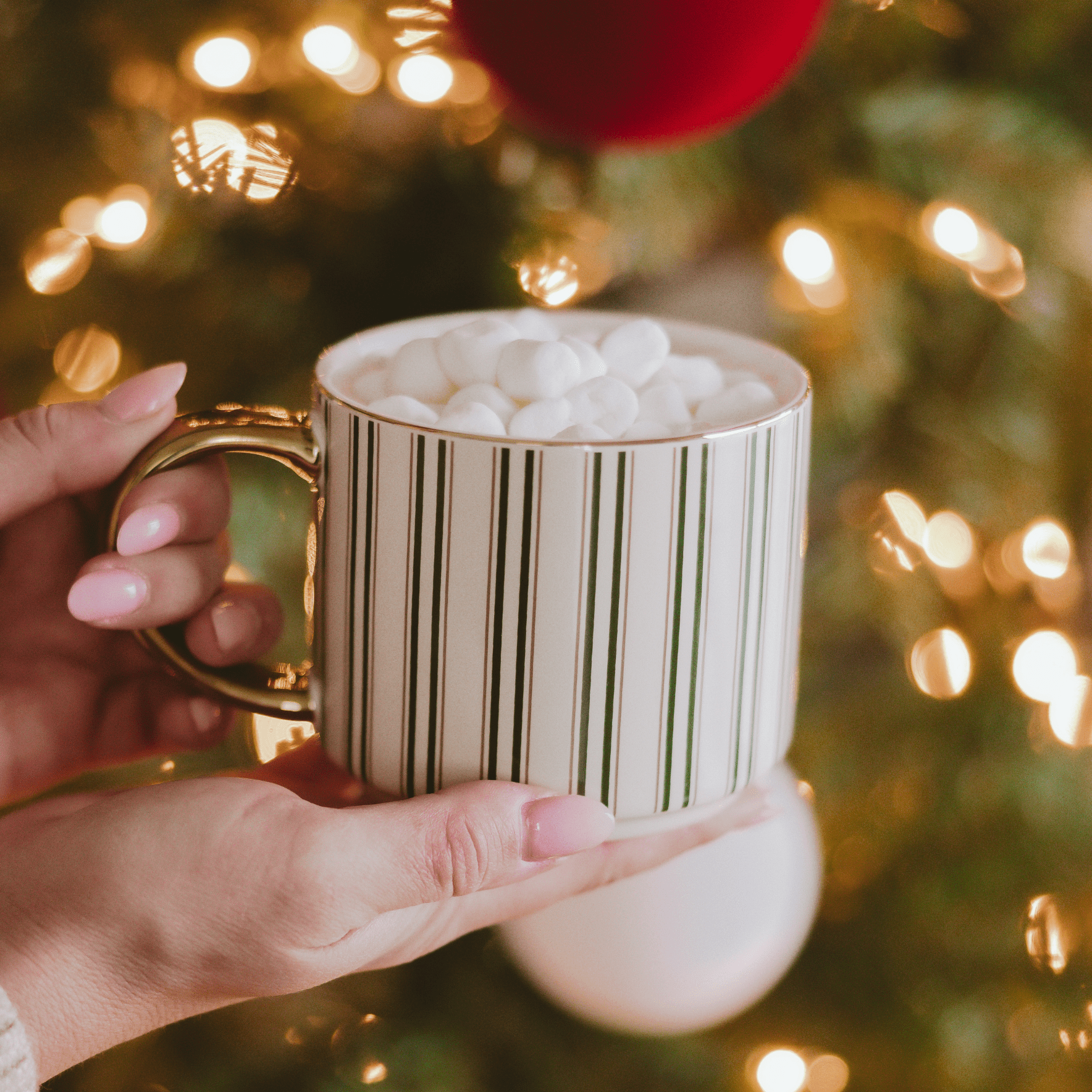 Green Stripe Gold Handle Coffee Mug