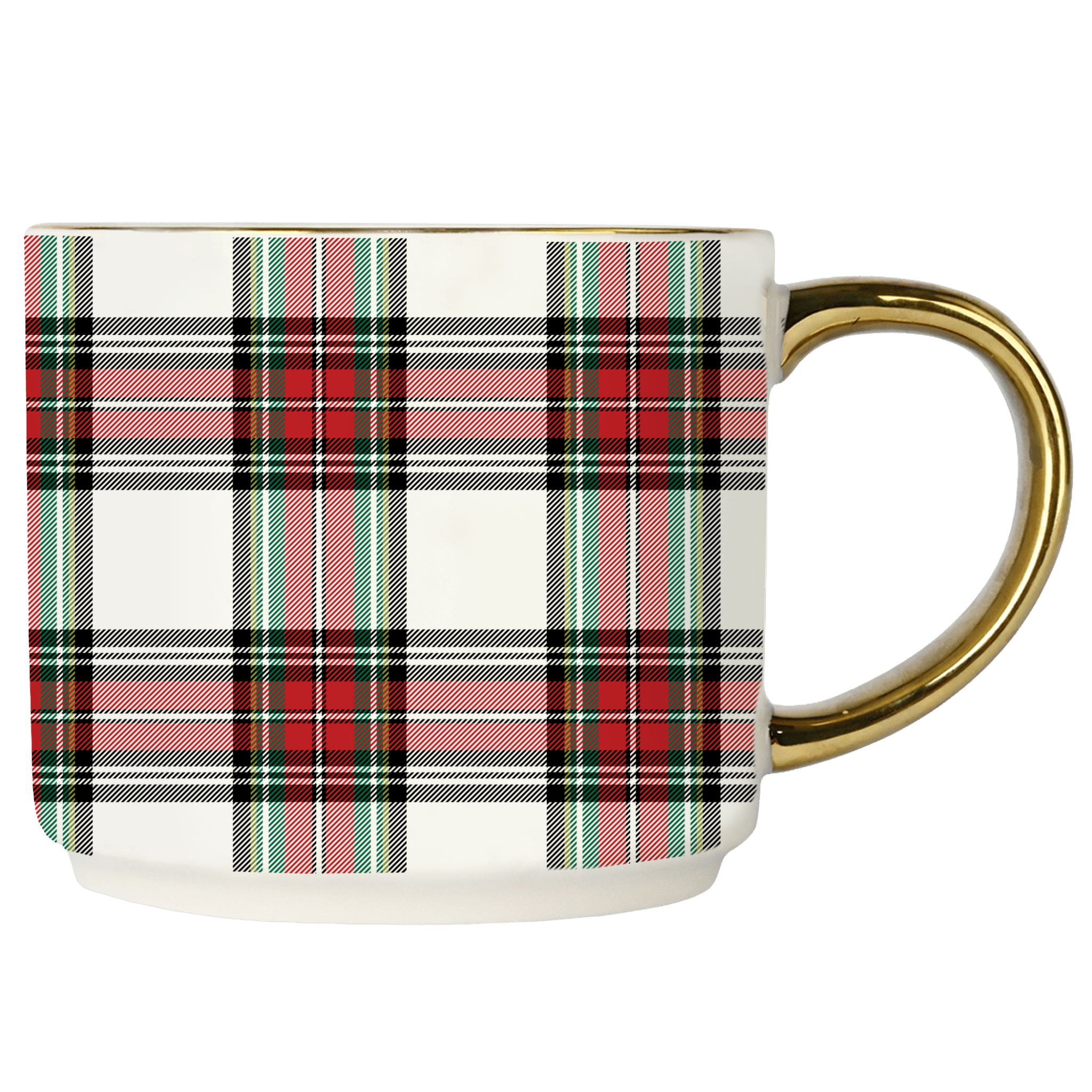 White Plaid Gold Handle Coffee Mug