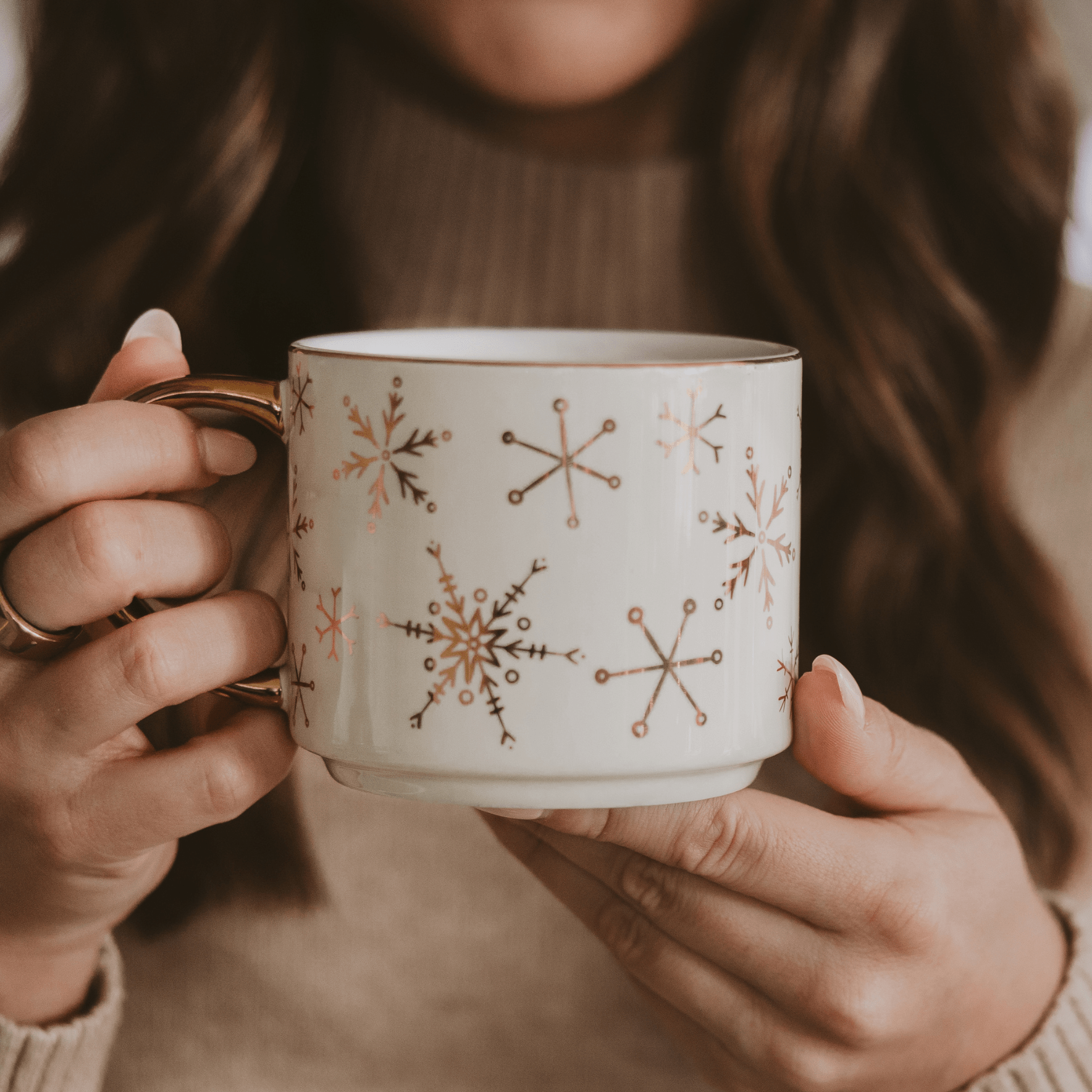 Gold Snowflakes Gold Handle Coffee Mug
