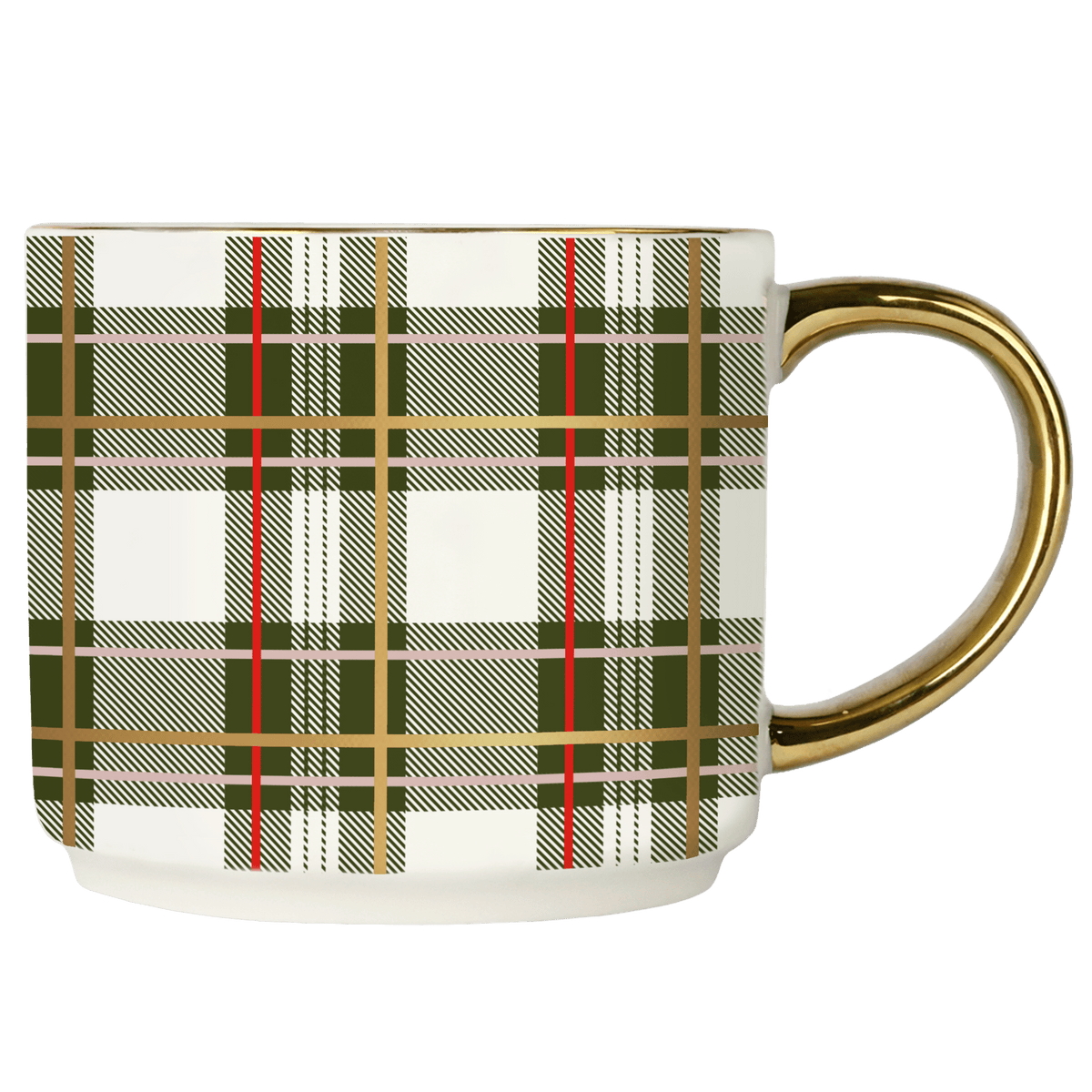 Green Plaid Gold Handle Coffee Mug