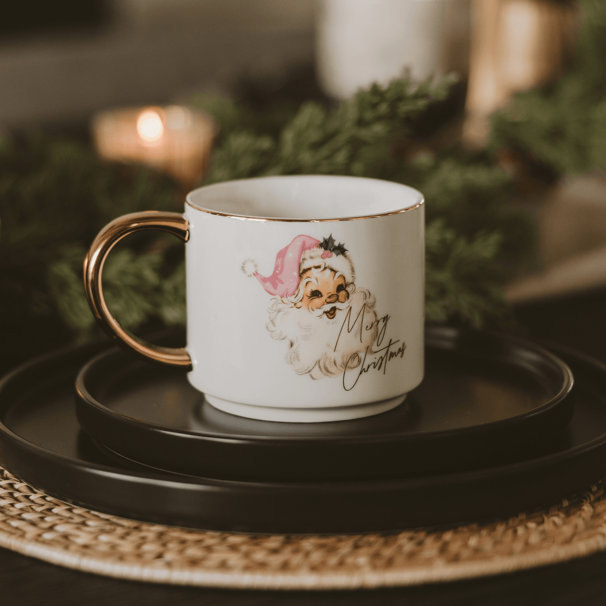 Vintage Santa Gold Handle Coffee Mug