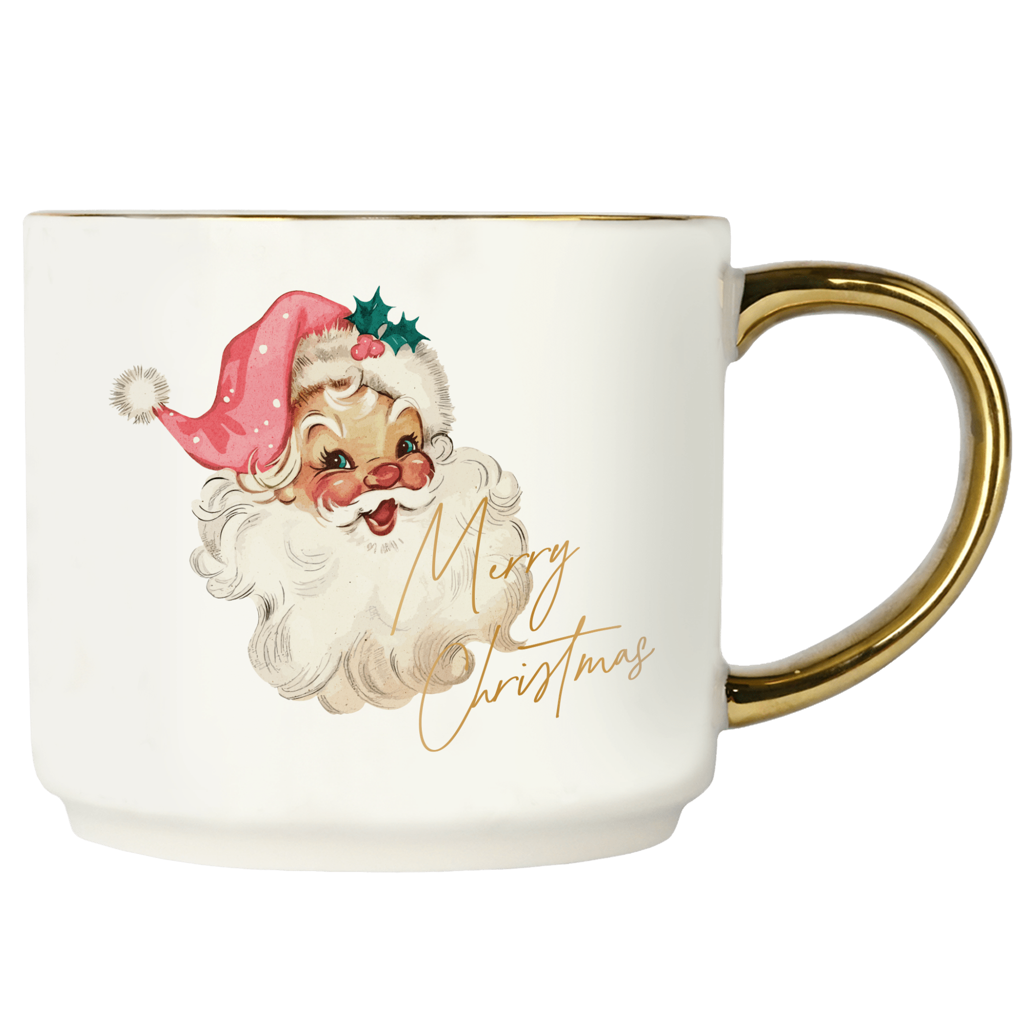 Vintage Santa Gold Handle Coffee Mug