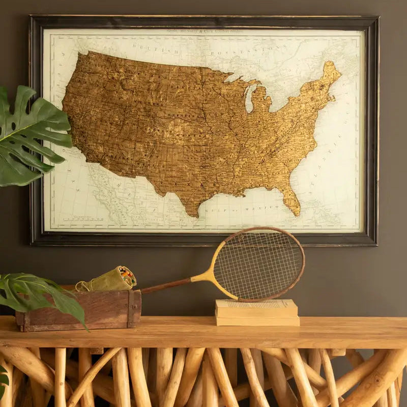 Framed Vintage Gold Leaf US Map Print