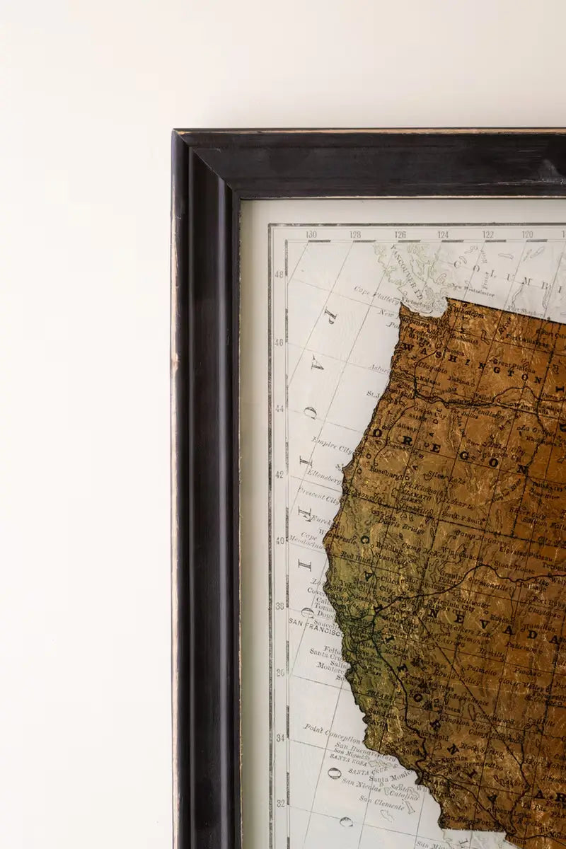 Framed Vintage Gold Leaf US Map Print