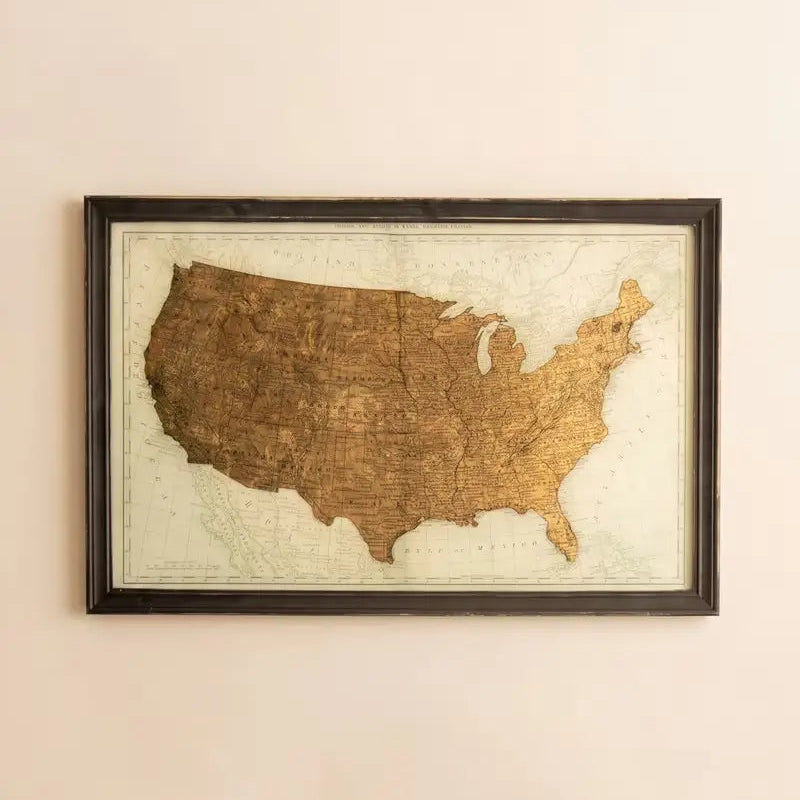Framed Vintage Gold Leaf US Map Print