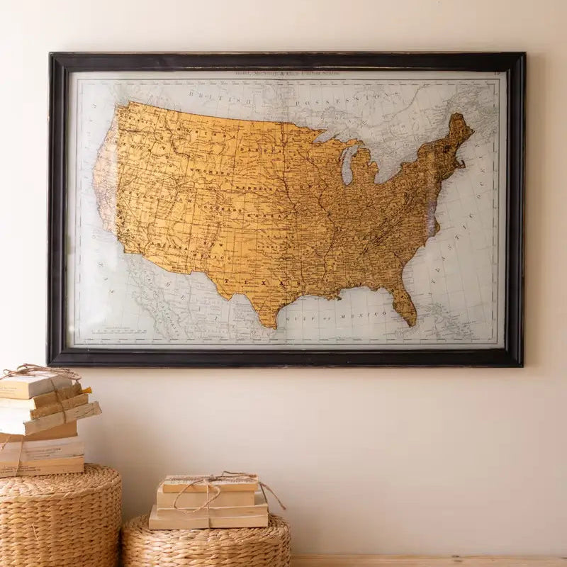 Framed Vintage Gold Leaf US Map Print