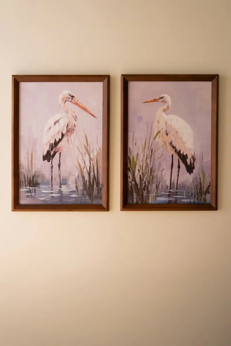 Framed Heron Paintings Set