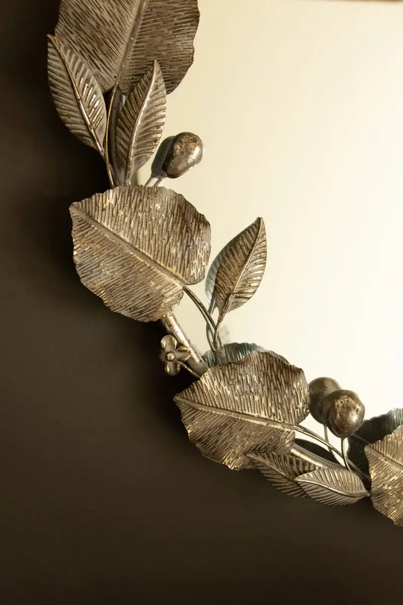 Round Metal Leaf & Fruit Framed Mirror