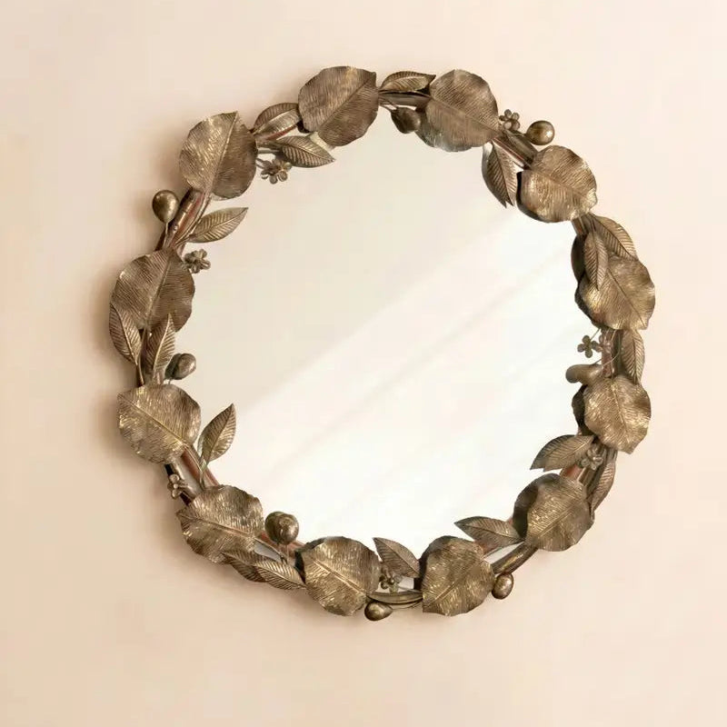 Round Metal Leaf & Fruit Framed Mirror