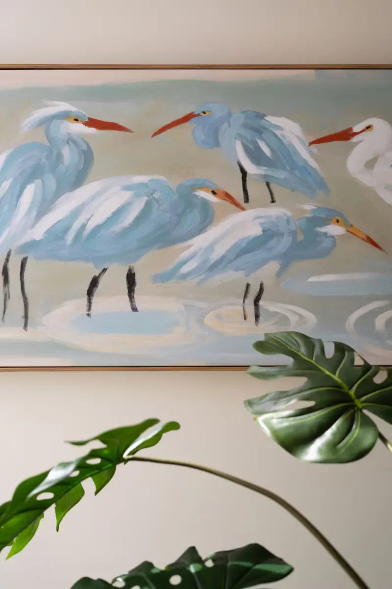Framed Eight Shorebirds Painting