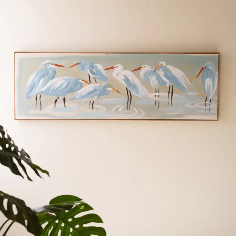 Framed Eight Shorebirds Painting