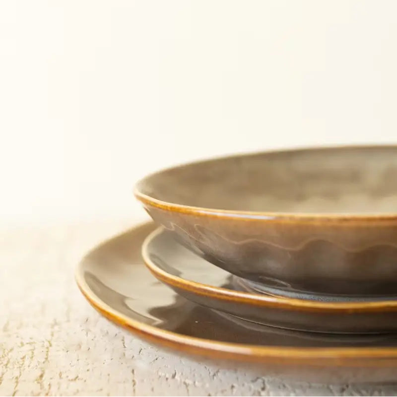 Antique Brown Ceramic Dinner Plate Set