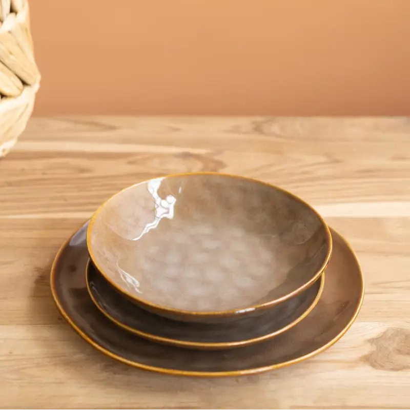 Antique Brown Ceramic Dinner Plate Set