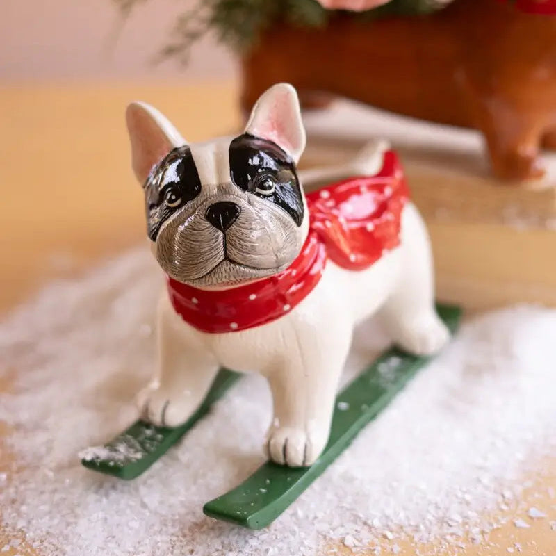 Ceramic Christmas Skiing Dog Planter