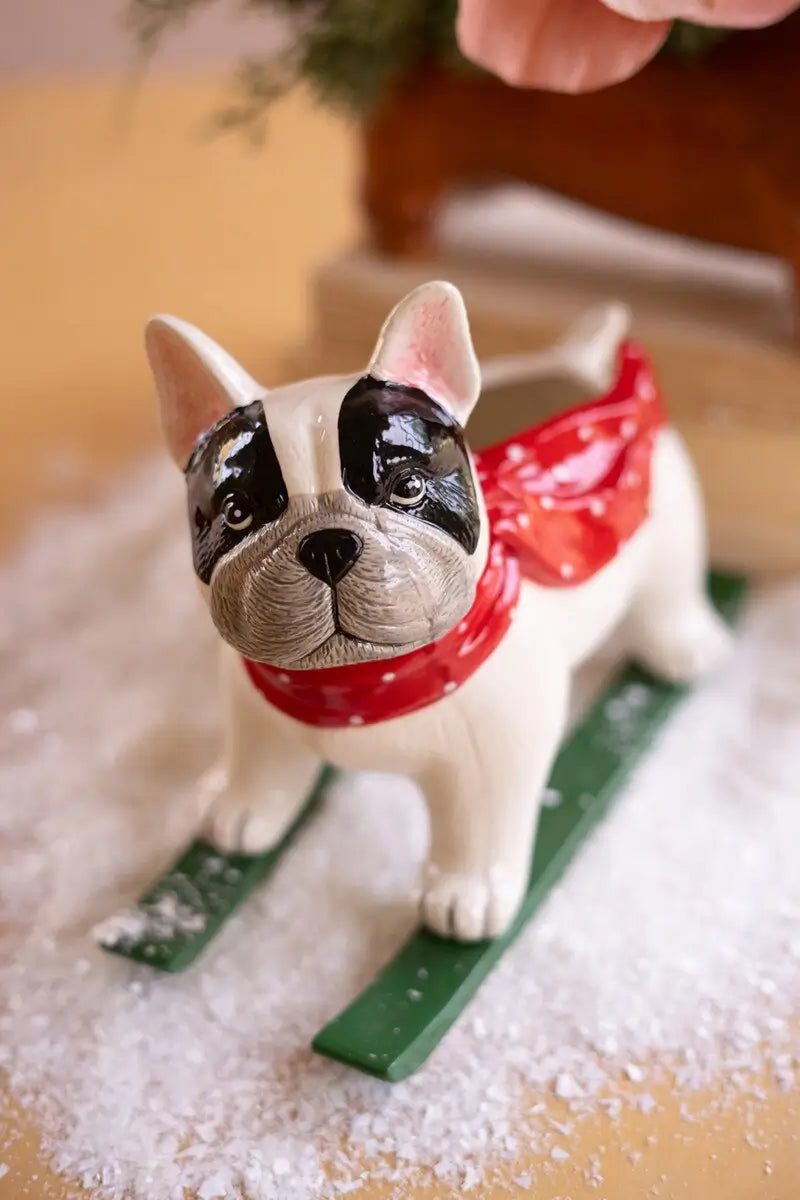 Ceramic Christmas Skiing Dog Planter