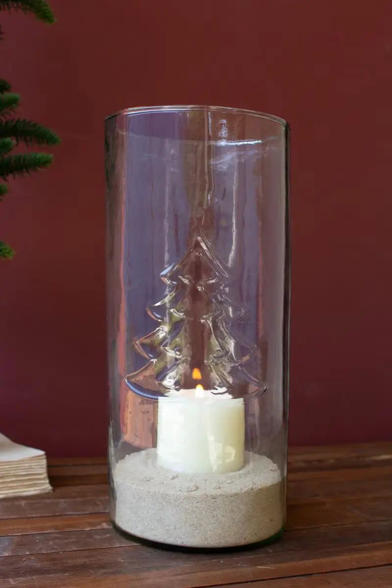Embossed Christmas Tree Glass Cylinder