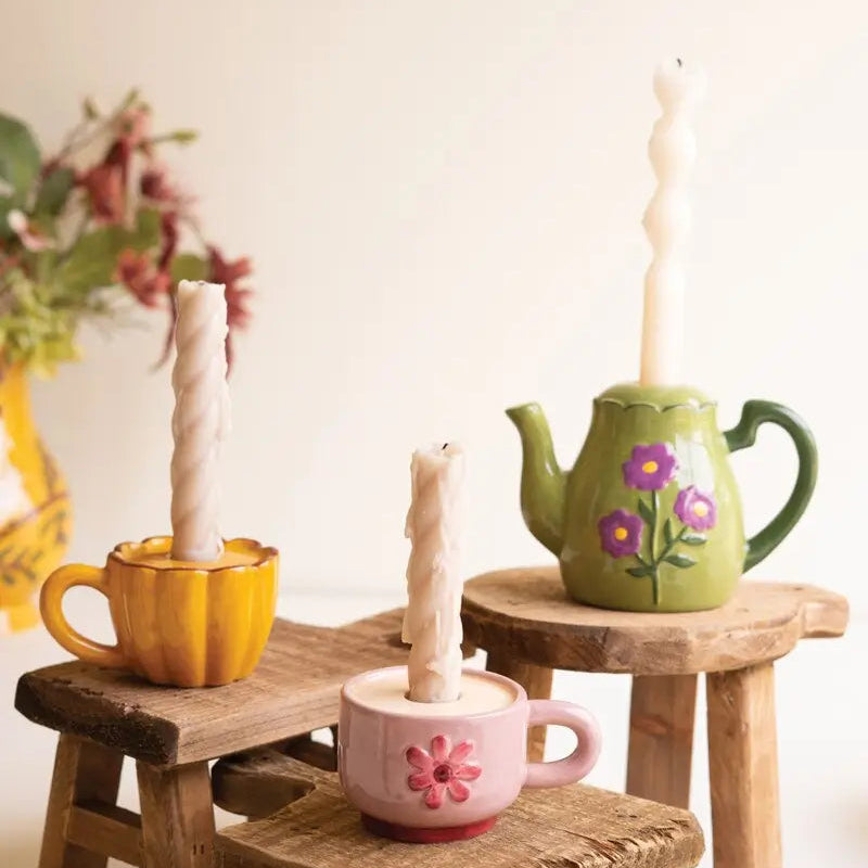 Tea Set Taper Candle Holder Set