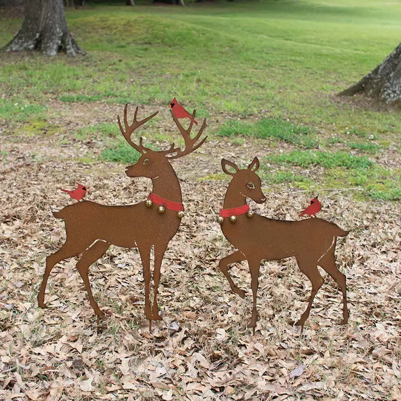 Rustic Reindeer & Cardinals Yard Art