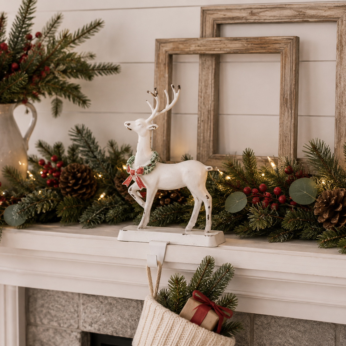 White Reindeer Stocking Holder