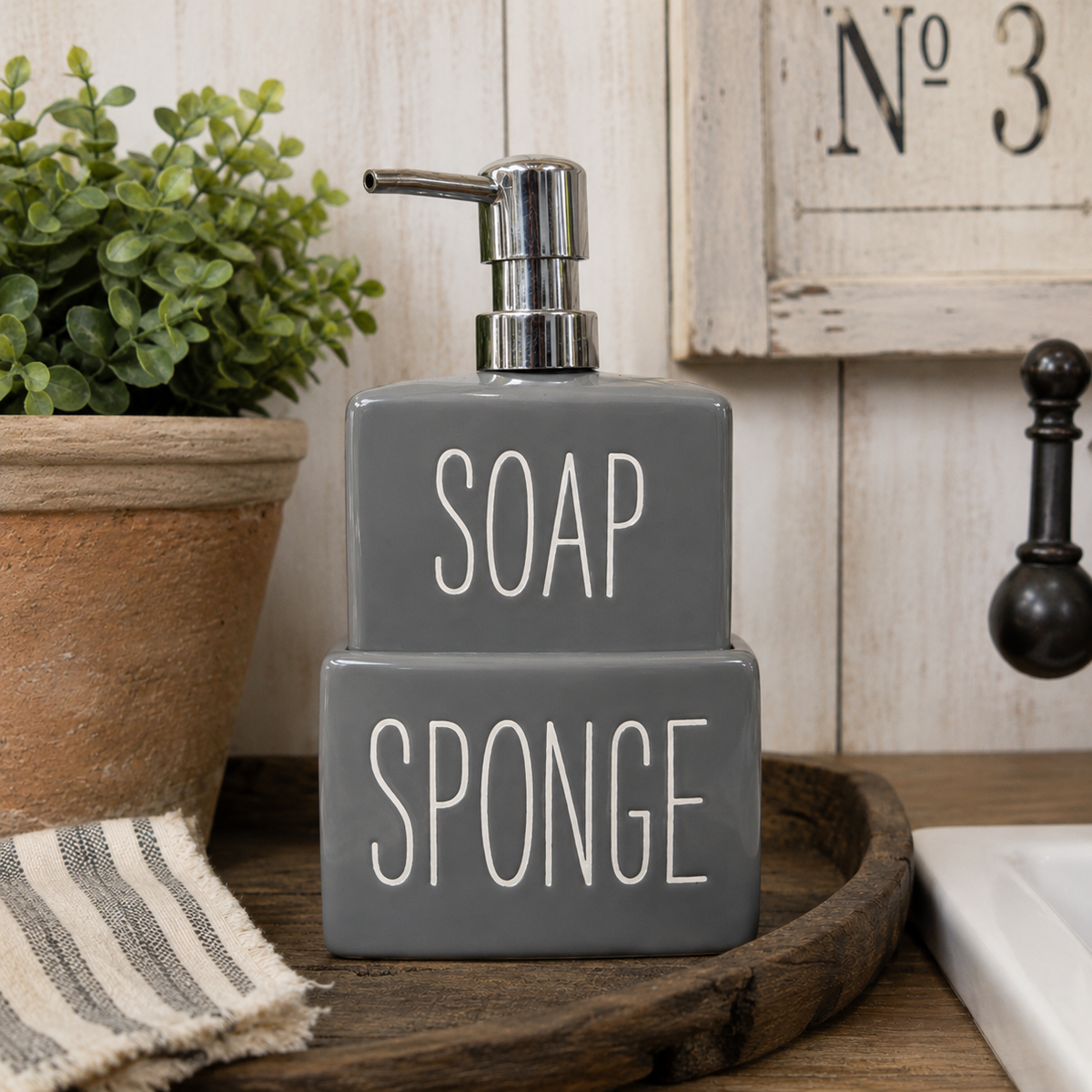 Gray Bistro Soap Pump & Sponge Holder