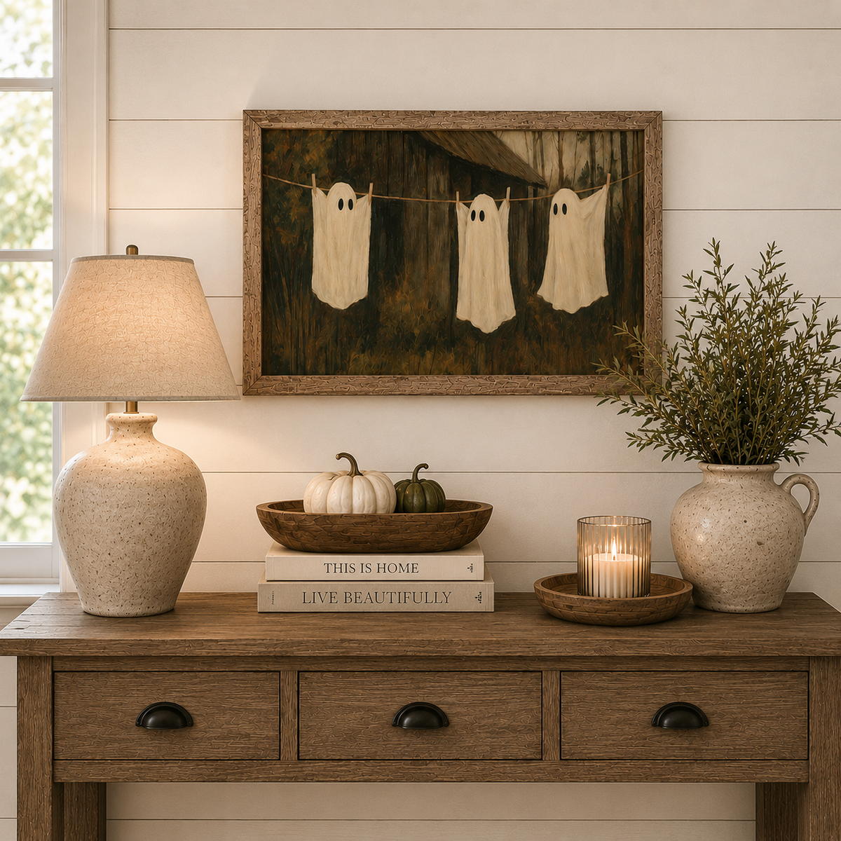 Ghosts On Clothesline Framed Art