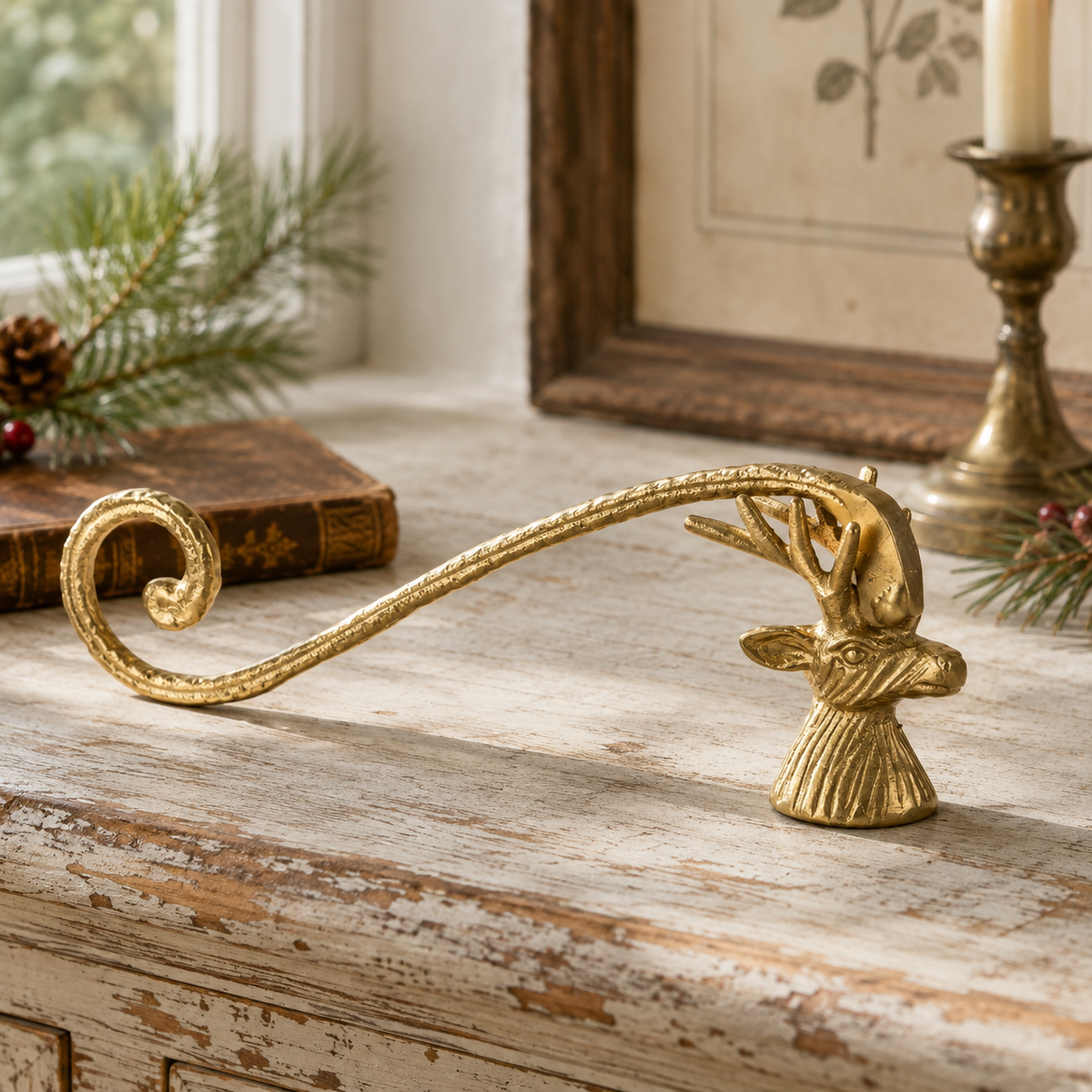 Brass Finish Aluminum Reindeer Candle Snuffer