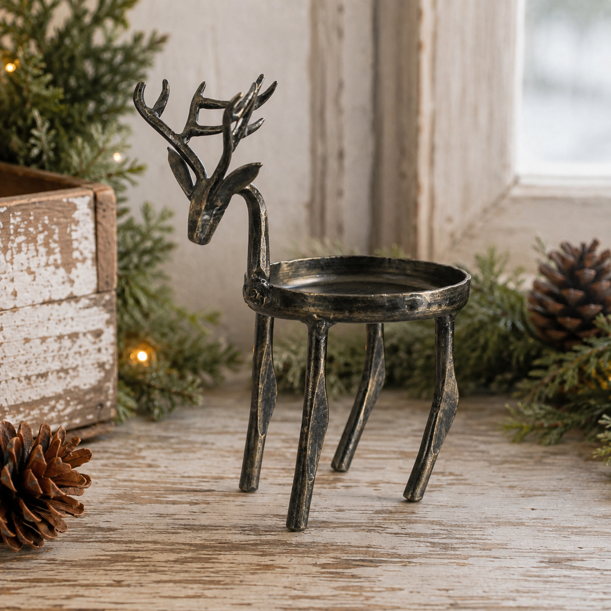 Metal Reindeer Pillar Holder