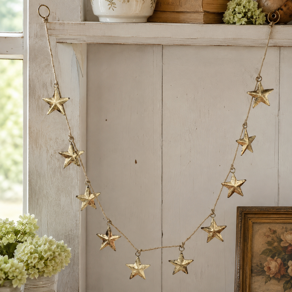 Antique Brass Star Garland