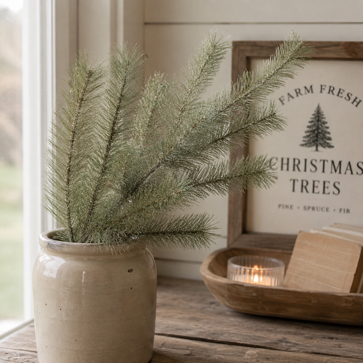 Gold Glittered Pine Spray